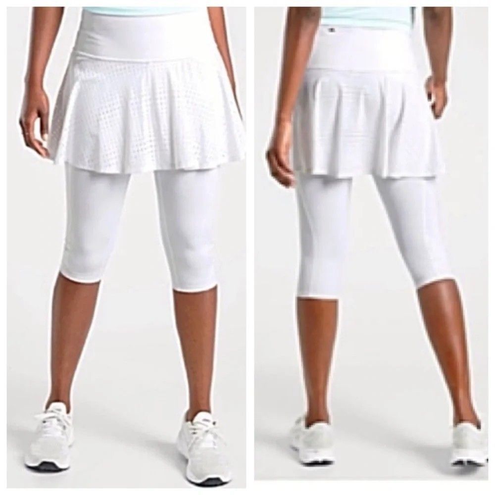 Athleta Women Size XL A-Game 2 in 1 Crop White Leggings/Skirt 3 Pockets 566735